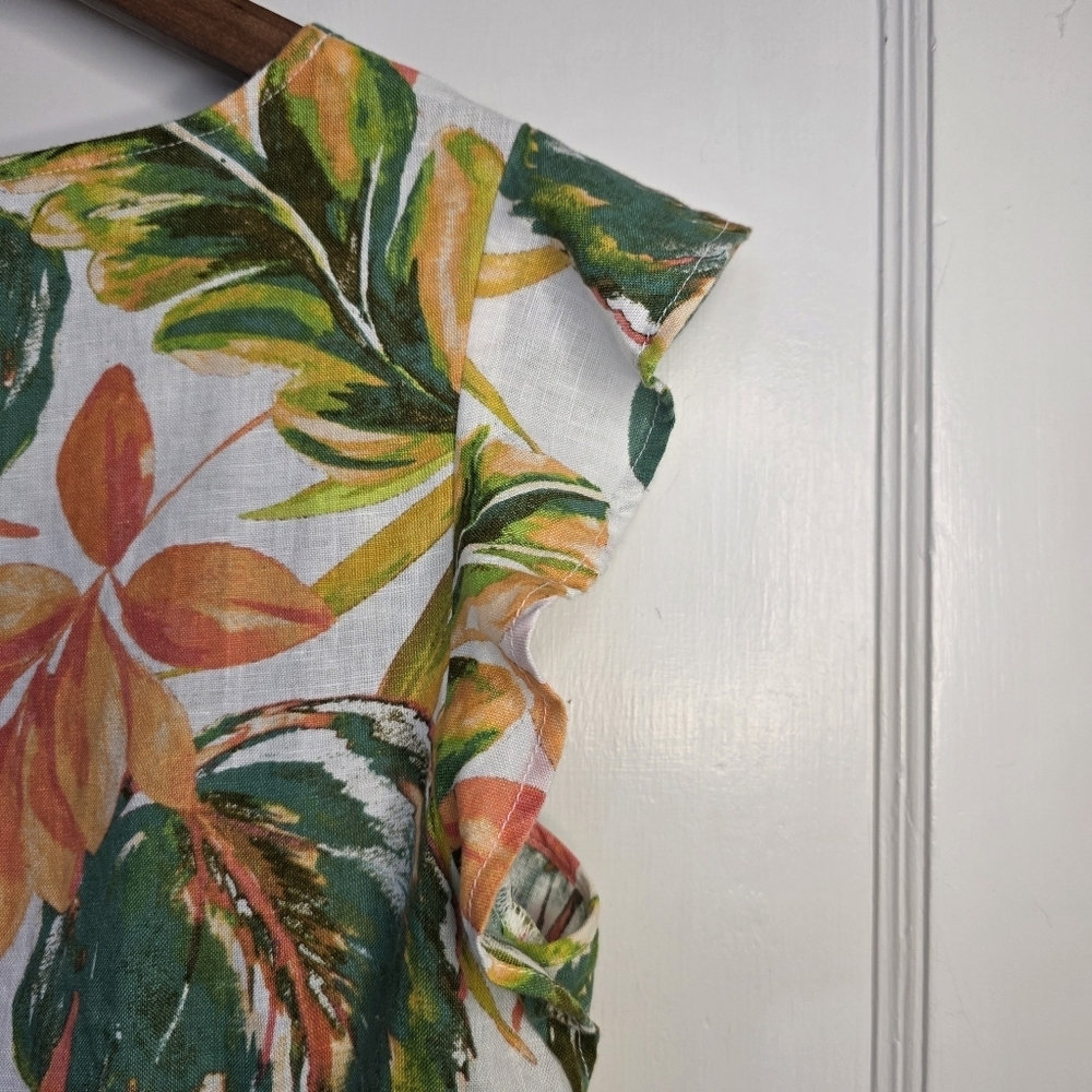 Nicole Miller New York – Floral Linen Dress – Size XS – Apricot, Green, Natural - Picture 2 of 5